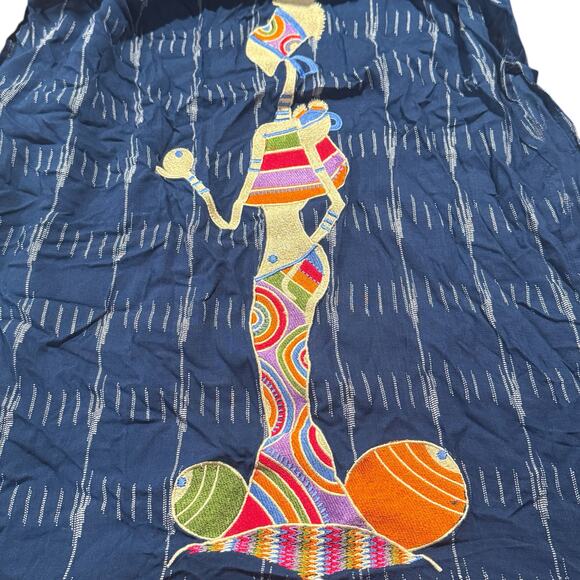 Dress Embroidered Boho Artsy Folk Whimsical Cottage Ethnic Slits Blue Large 40 - Picture 4 of 5